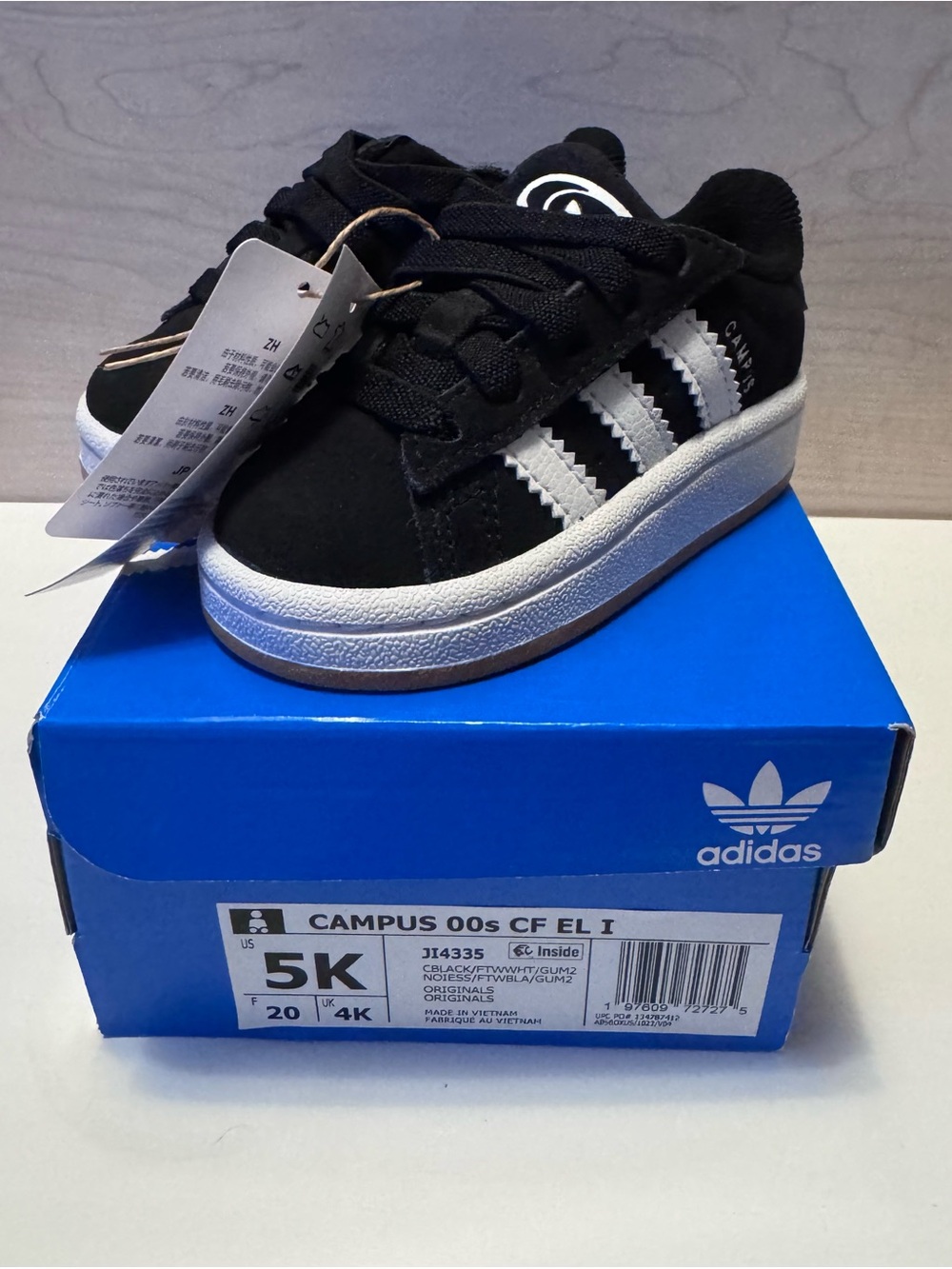 adidas Kids Black and White Campus Sneakers - Size 5K